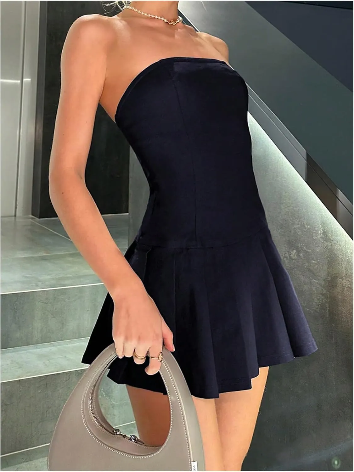 Milumia Women's Summer Pleated Tube Mini Dress Sexy Strapless A Line Short Dresses