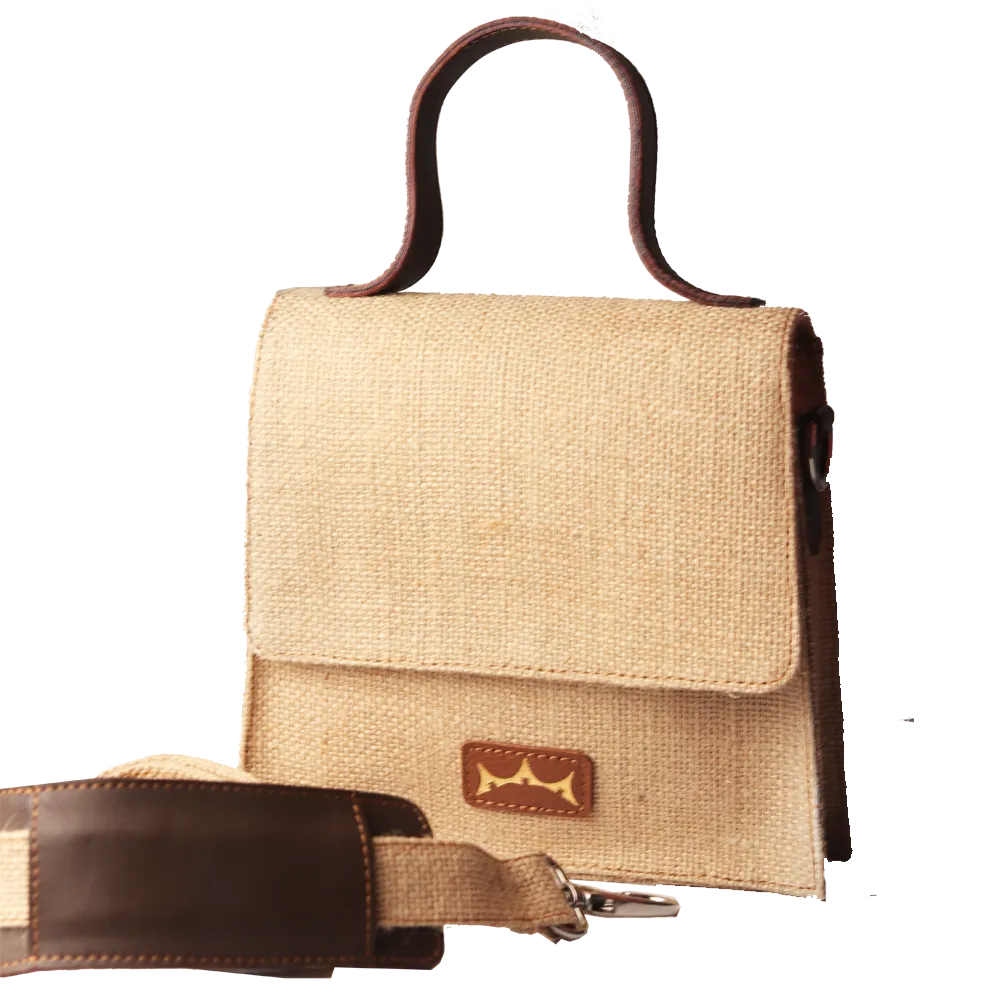 Mini Sling Briefcase - Jute and Leather