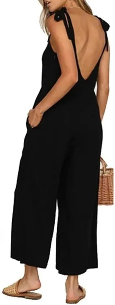 Minimalist Camisole Capris Women's V-Neck Camisole Solid Color Casual Loose Dress