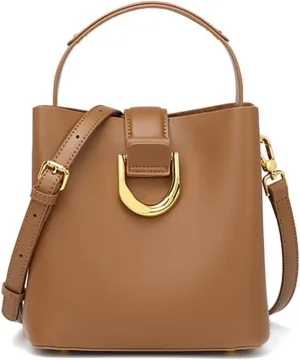 Minimalist Leather Bucket Bag for Women - Retro Soft Hobo Tote Shoulder Bag