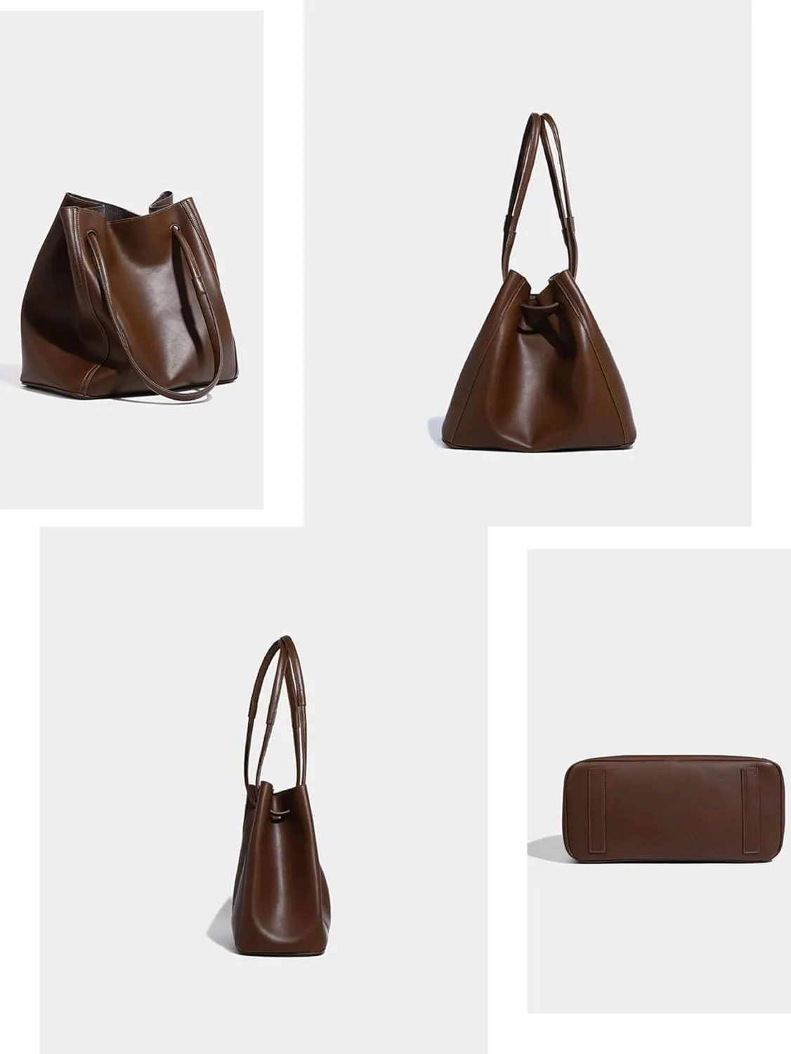Minimalist Leather Bucket Bag,Large Capacity Design Commuter Tote Bags Shoulder Bag for Woman