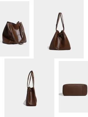 Minimalist Leather Bucket Bag,Large Capacity Design Commuter Tote Bags Shoulder Bag for Woman
