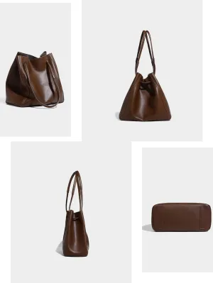 Minimalist Leather Bucket Bag,Large Capacity Design Commuter Tote Bags Shoulder Bag for Woman