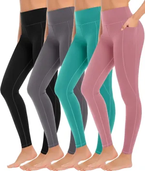 MIRITY 4 Pack Yoga Leggings with Pockets for Women - High Waist Tummy Control Pants for Workout