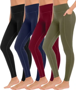 MIRITY 4 Pack Yoga Leggings with Pockets for Women - High Waist Tummy Control Pants for Workout