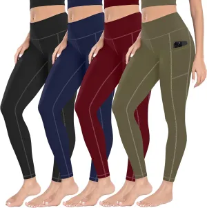 MIRITY Yoga Leggings with Pockets for Women - High Waist Tummy Control Pants for Workout Pack of 4