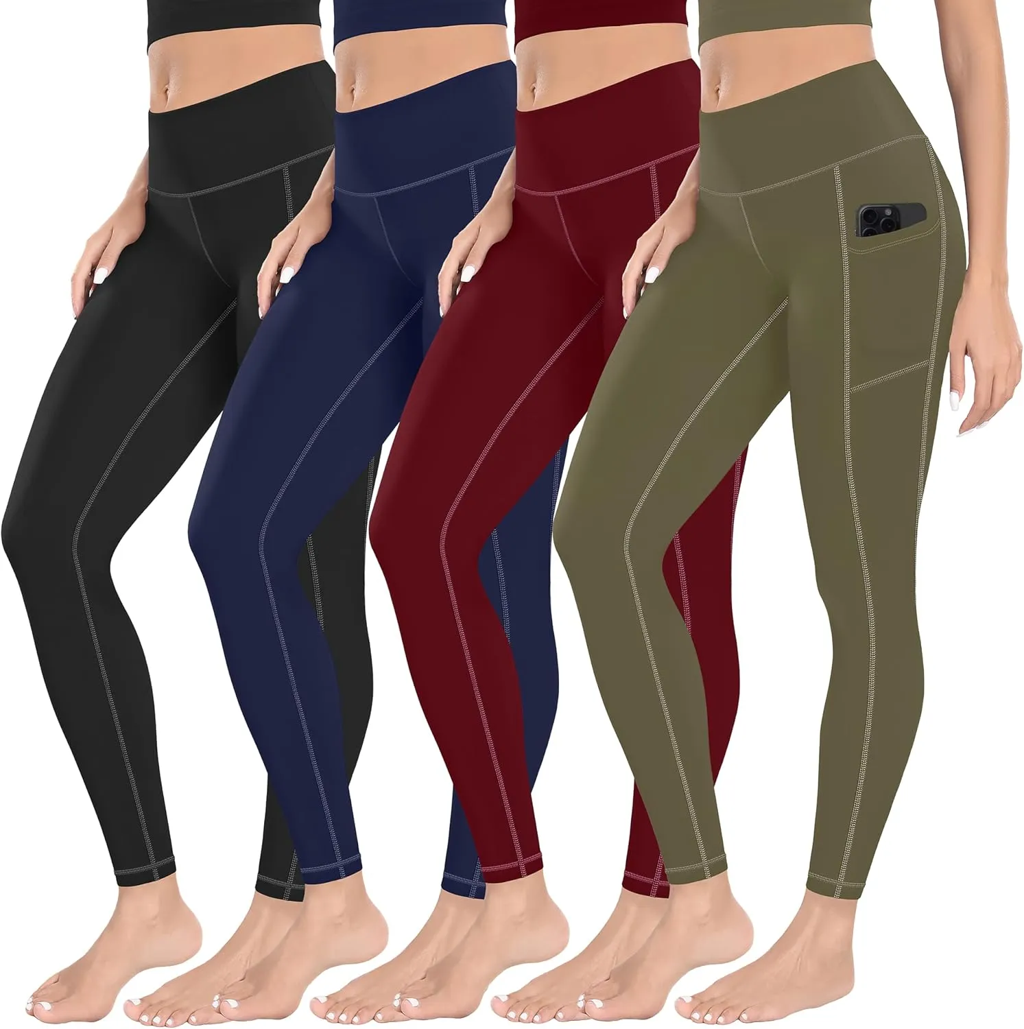 MIRITY Yoga Leggings with Pockets for Women - High Waist Tummy Control Pants for Workout Pack of 4