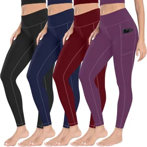 MIRITY Yoga Leggings with Pockets for Women - High Waist Tummy Control Pants for Workout Pack of 4