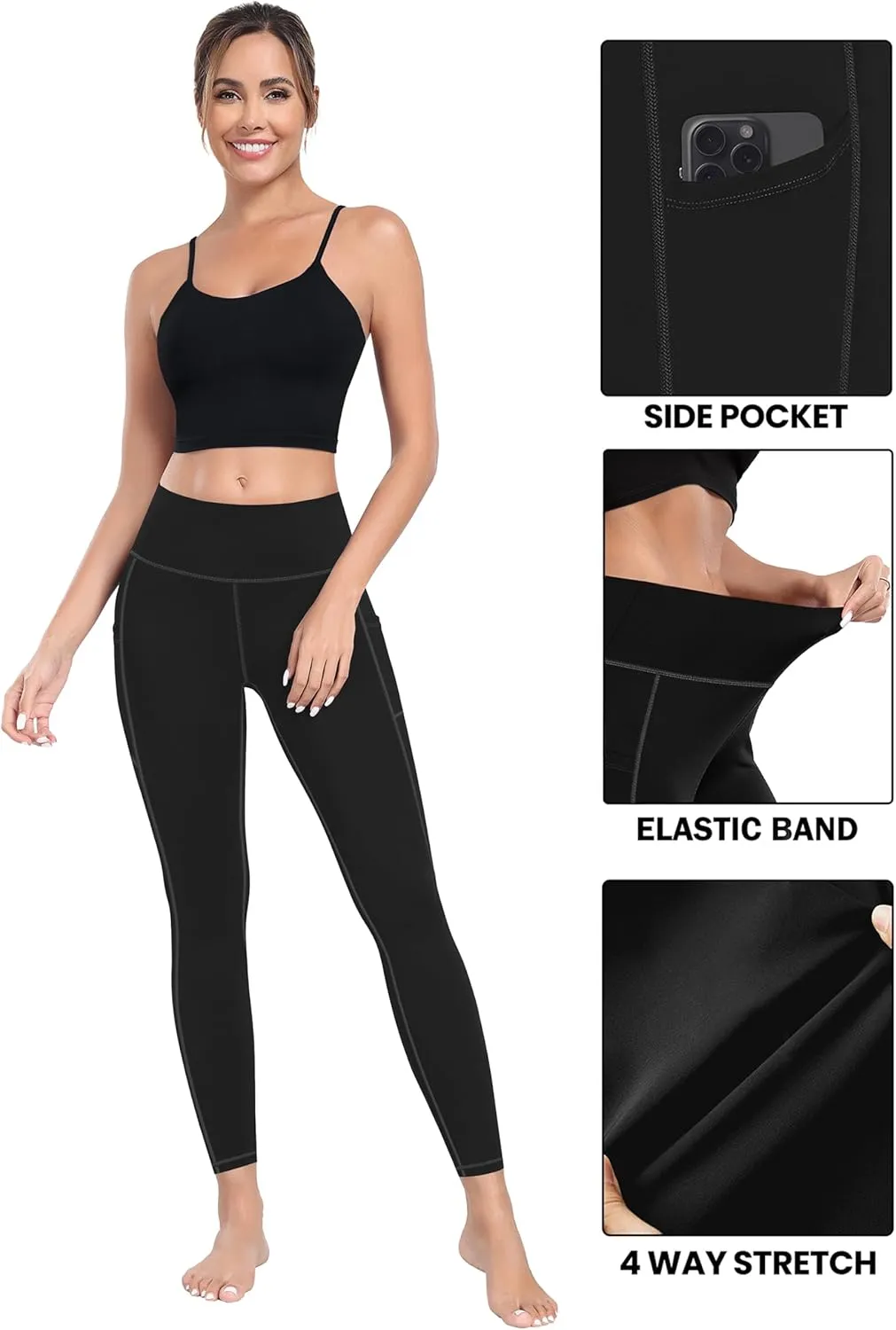 MIRITY Yoga Leggings with Pockets for Women - High Waist Tummy Control Pants for Workout Pack of 4