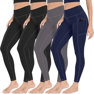 MIRITY Yoga Leggings with Pockets for Women - High Waist Tummy Control Pants for Workout Pack of 4