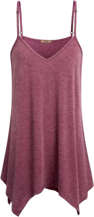 Miusey Womens Handkerchief Hem Sleeveless Flowy Tunic Tops Summer Casual Adjustable Spaghetti Strap Camisoles Long Tank Tops