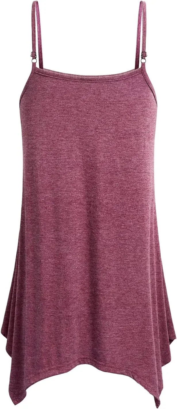 Miusey Womens Handkerchief Hem Sleeveless Flowy Tunic Tops Summer Casual Adjustable Spaghetti Strap Camisoles Long Tank Tops
