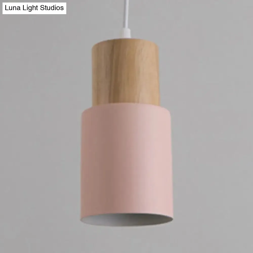 Modern Metal and Wood Hanging Lamp - 1 Light Pendant for Office Hallways