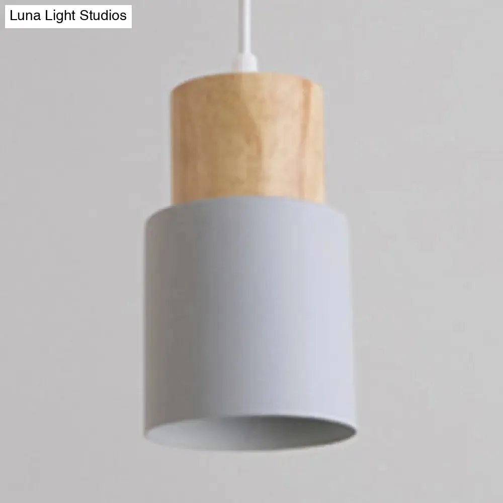 Modern Metal and Wood Hanging Lamp - 1 Light Pendant for Office Hallways