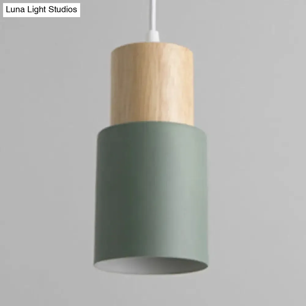 Modern Metal and Wood Hanging Lamp - 1 Light Pendant for Office Hallways