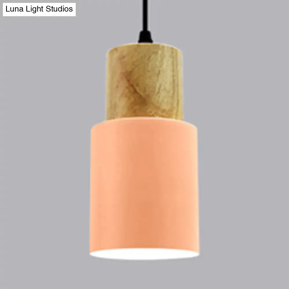 Modern Metal and Wood Hanging Lamp - 1 Light Pendant for Office Hallways