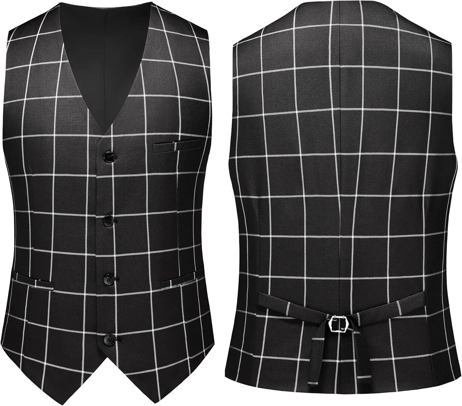 MOGU Mens 3 Piece Slim Fit Plaid Suit Blazer Jacket Vest Pants