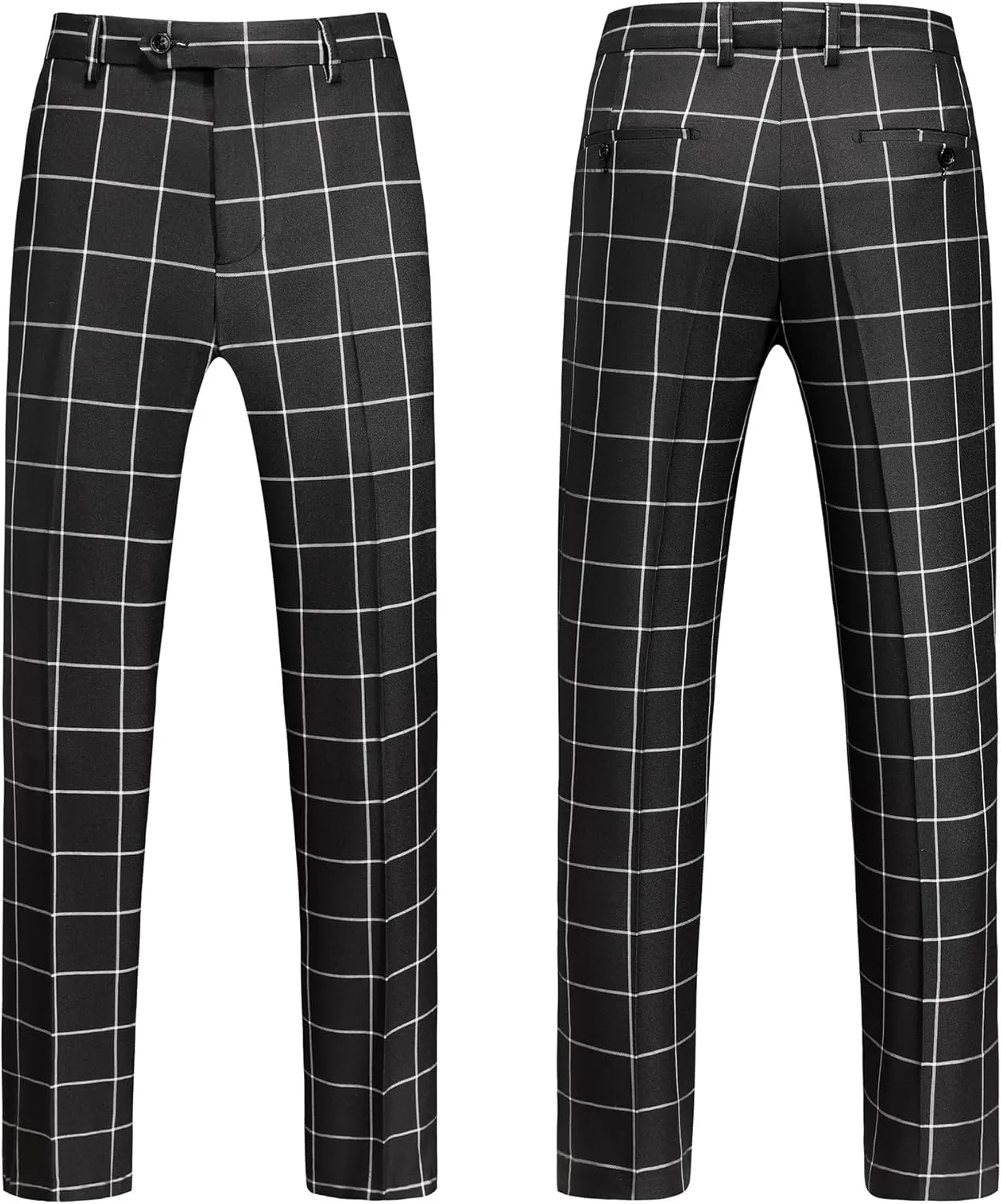 MOGU Mens 3 Piece Slim Fit Plaid Suit Blazer Jacket Vest Pants