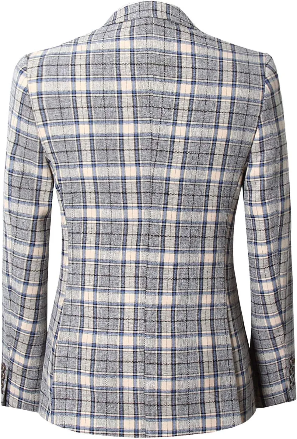 MOGU Mens Three Piece Slim Fit Plaid Suit Blazer Jacket Vest Pants