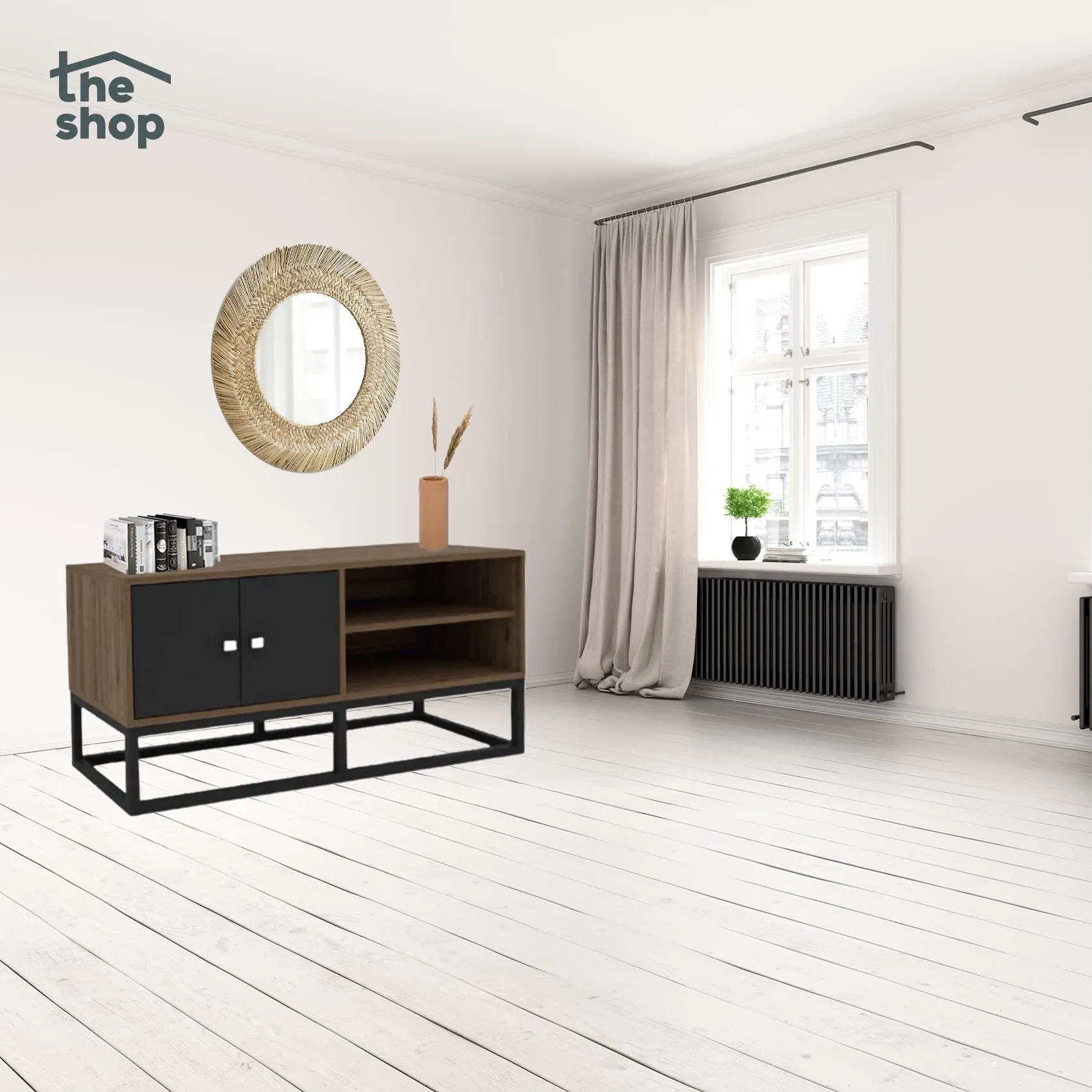 Monarch Modern Tv Stand 2 Door Mdf Entertainment Center With Metal Base Durable