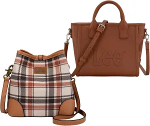 Montana West Lee Tote & Bucket Bag Combo  Minimalist Vegan Leather & Plaid Duo for Everyday Style