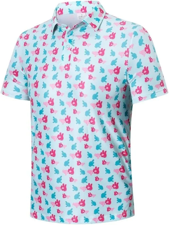 MOXILYN Golf Shirts for Men Moisture Wicking Quick-Dry Print Short Sleeve Performance Golf Polos