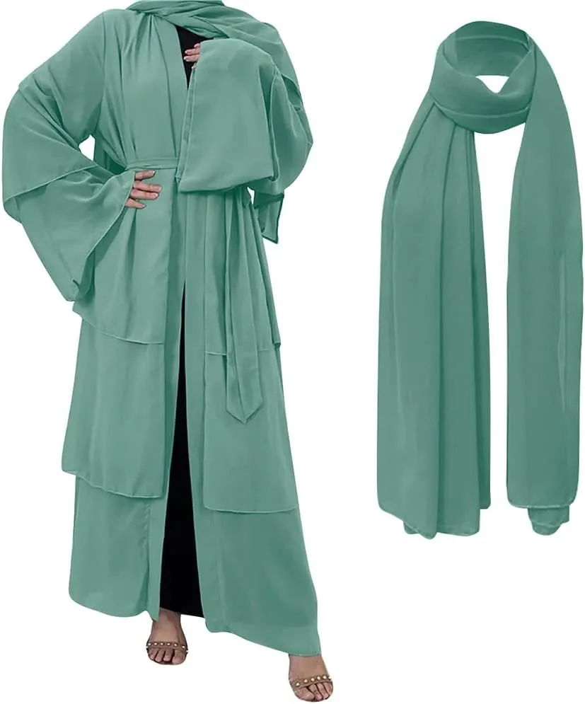 Muslim Abaya Dress for Women - Long Sleeve Islamic Dubai Abaya Cardigan Robe - Middle East Prayer Dress with Hijab