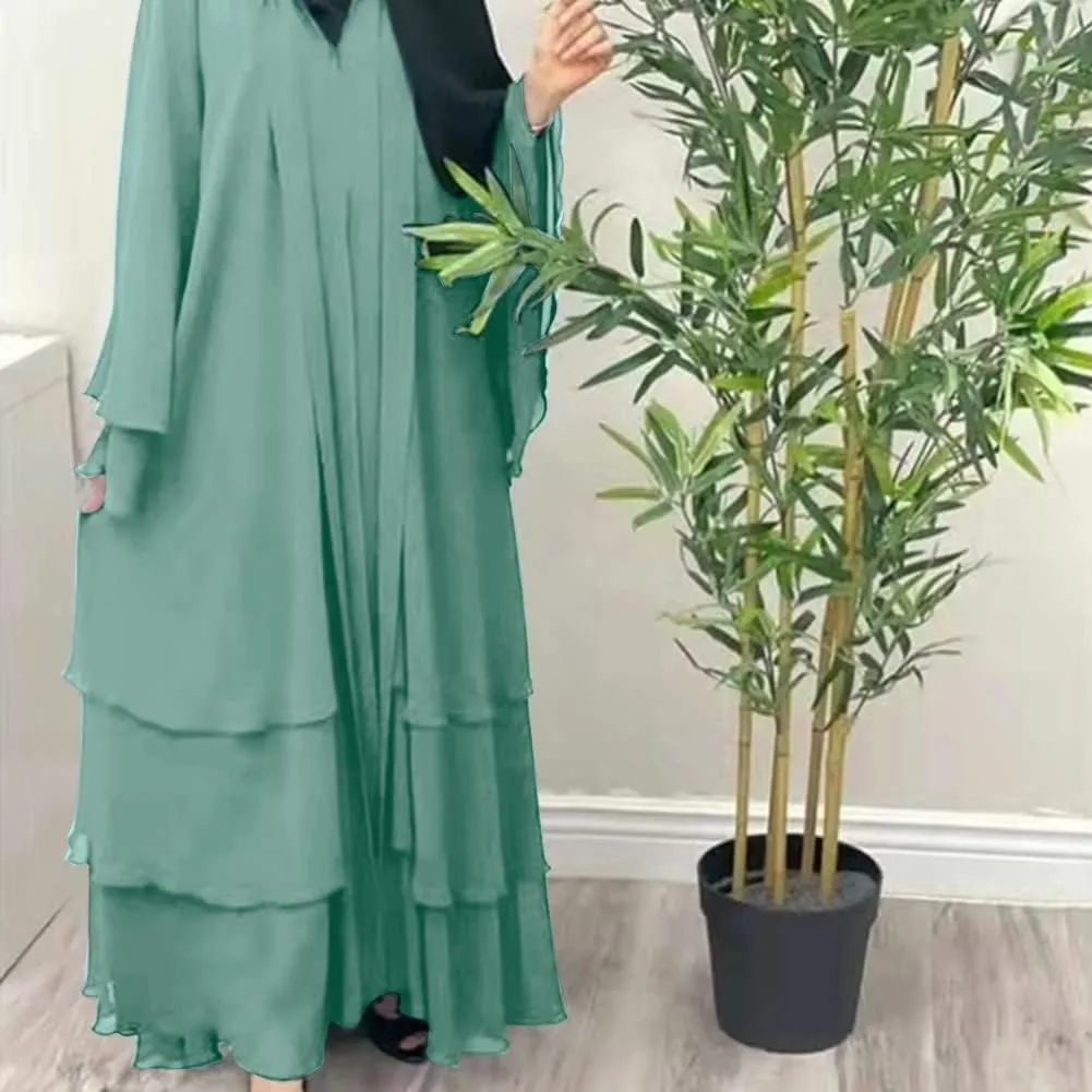 Muslim Abaya Dress for Women - Long Sleeve Islamic Dubai Abaya Cardigan Robe - Middle East Prayer Dress with Hijab