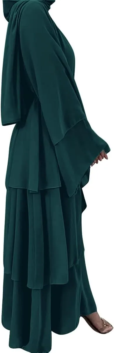 Muslim Abaya Dress for Women - Long Sleeve Islamic Dubai Abaya Cardigan Robe - Middle East Prayer Dress with Hijab