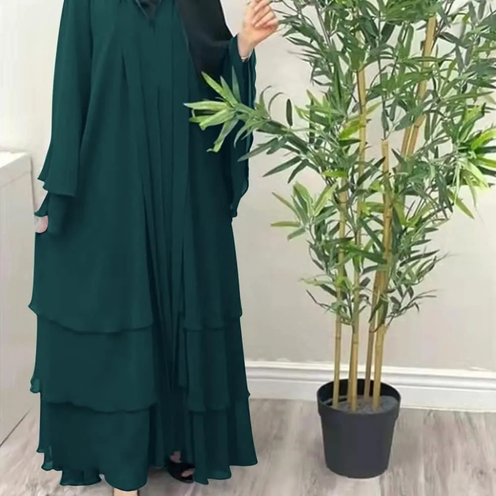 Muslim Abaya Dress for Women - Long Sleeve Islamic Dubai Abaya Cardigan Robe - Middle East Prayer Dress with Hijab