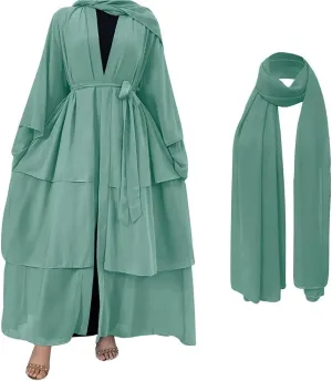 Muslim Abaya Dress for Women - Long Sleeve Islamic Dubai Abaya Cardigan Robe - Middle East Prayer Dress with Hijab