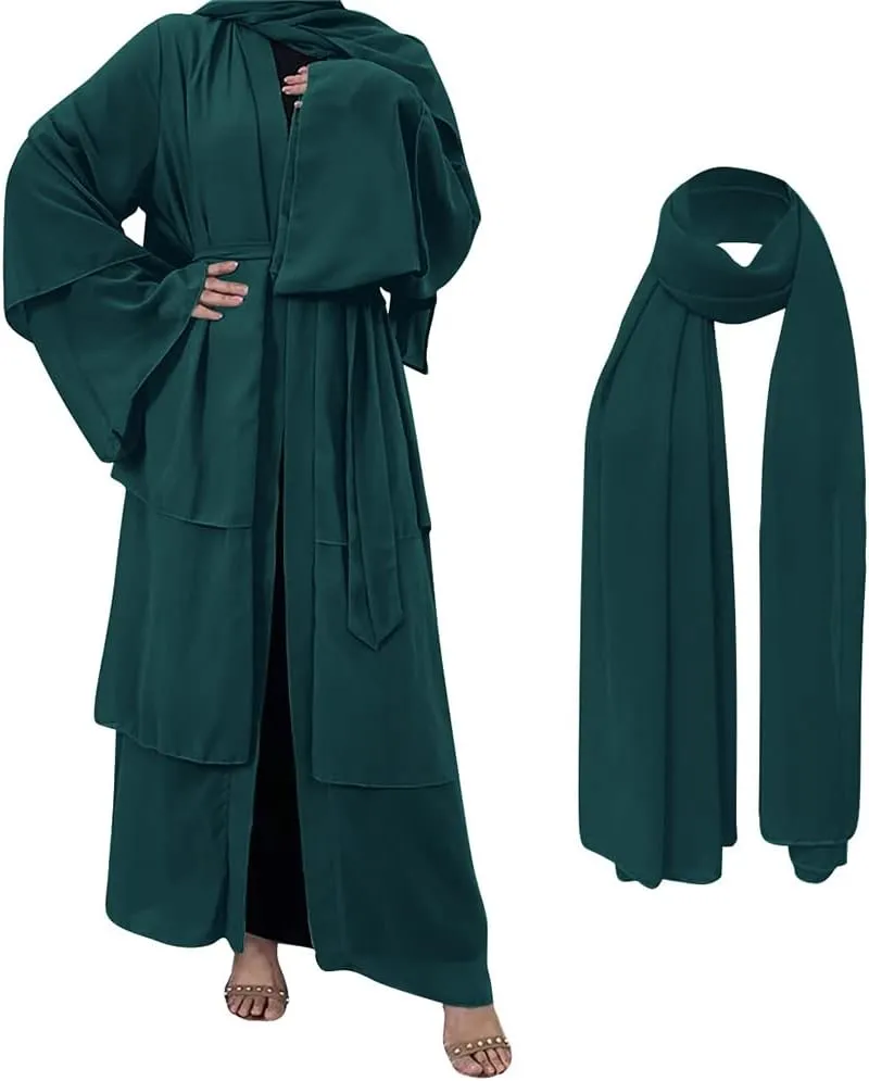 Muslim Abaya Dress for Women - Long Sleeve Islamic Dubai Abaya Cardigan Robe - Middle East Prayer Dress with Hijab