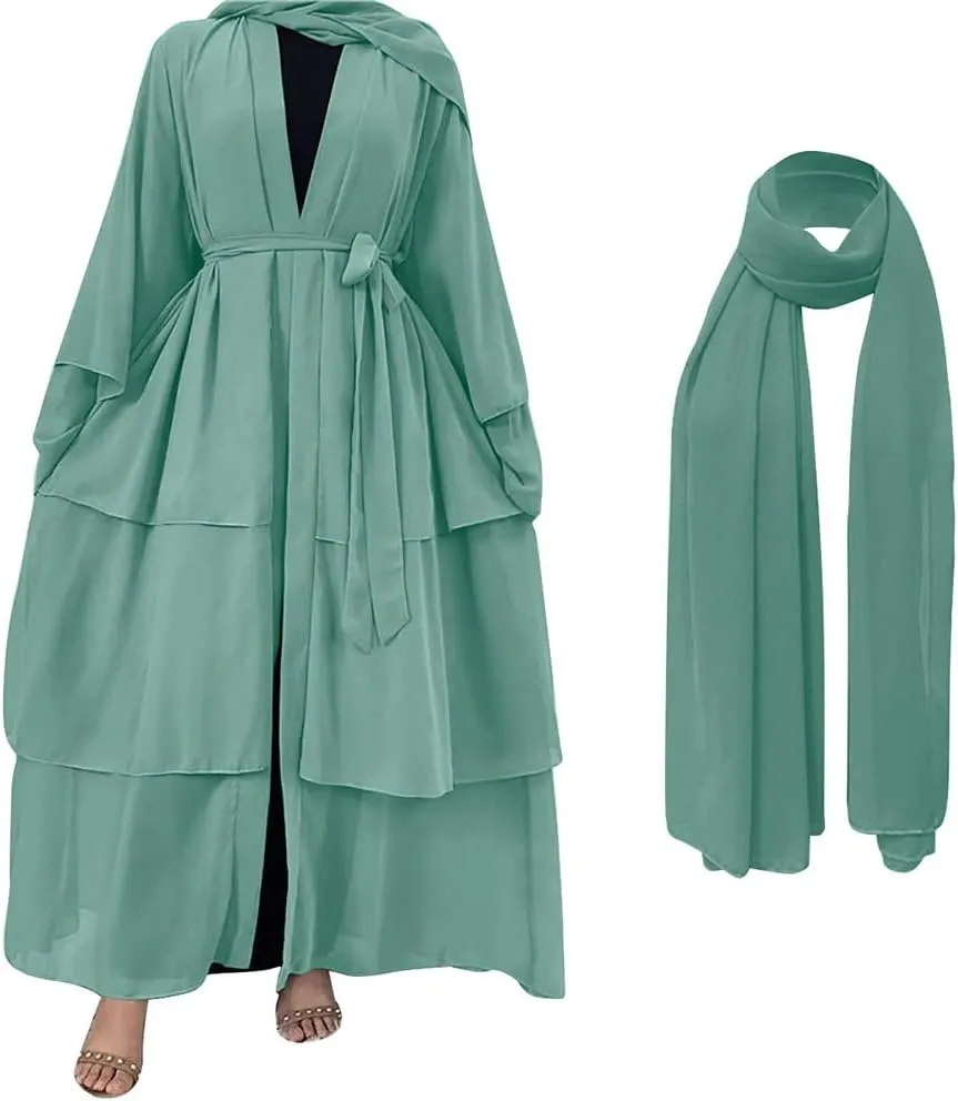 Muslim Abaya Dress for Women - Long Sleeve Islamic Dubai Abaya Cardigan Robe - Middle East Prayer Dress with Hijab