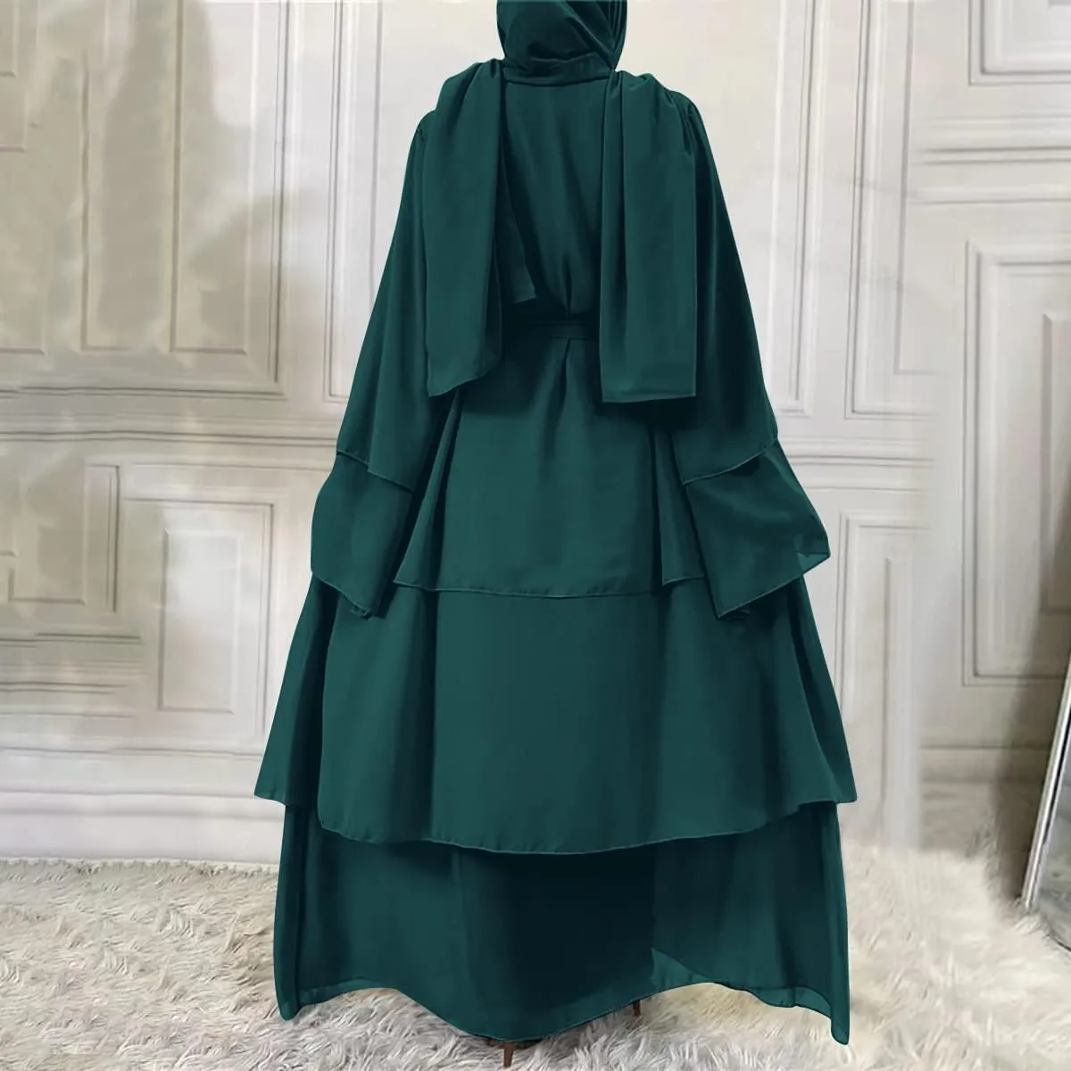 Muslim Abaya Dress for Women - Long Sleeve Islamic Dubai Abaya Cardigan Robe - Middle East Prayer Dress with Hijab