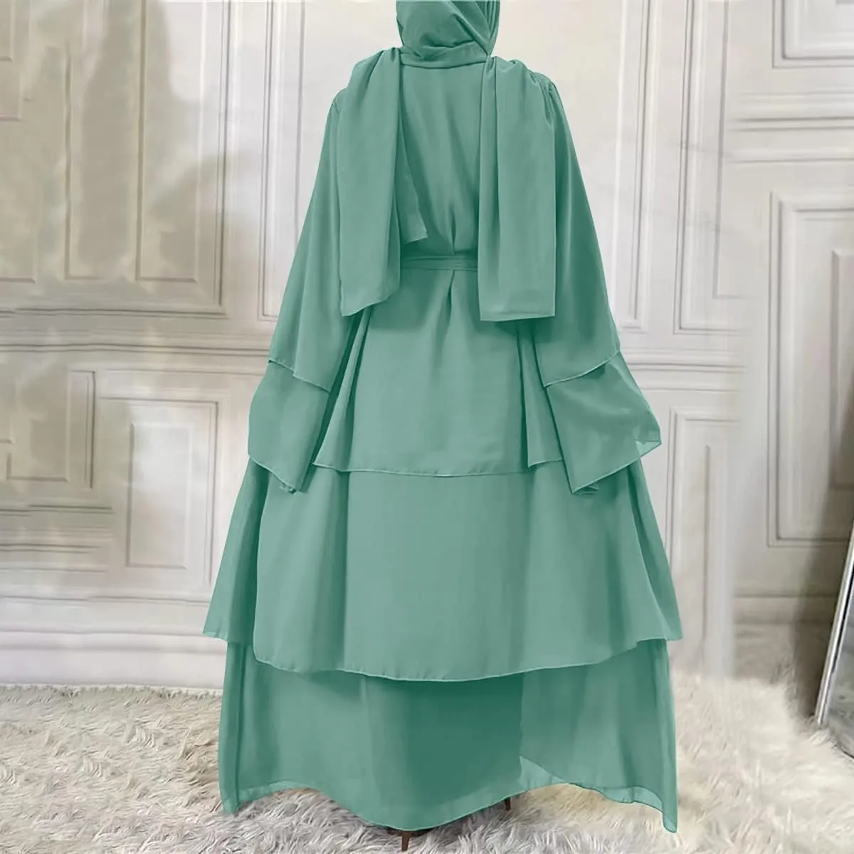 Muslim Abaya Dress for Women - Long Sleeve Islamic Dubai Abaya Cardigan Robe - Middle East Prayer Dress with Hijab