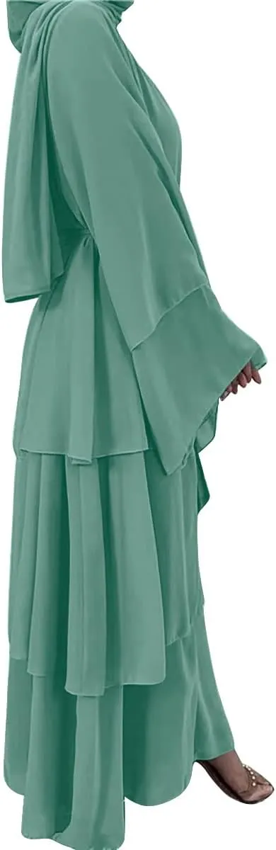 Muslim Abaya Dress for Women - Long Sleeve Islamic Dubai Abaya Cardigan Robe - Middle East Prayer Dress with Hijab