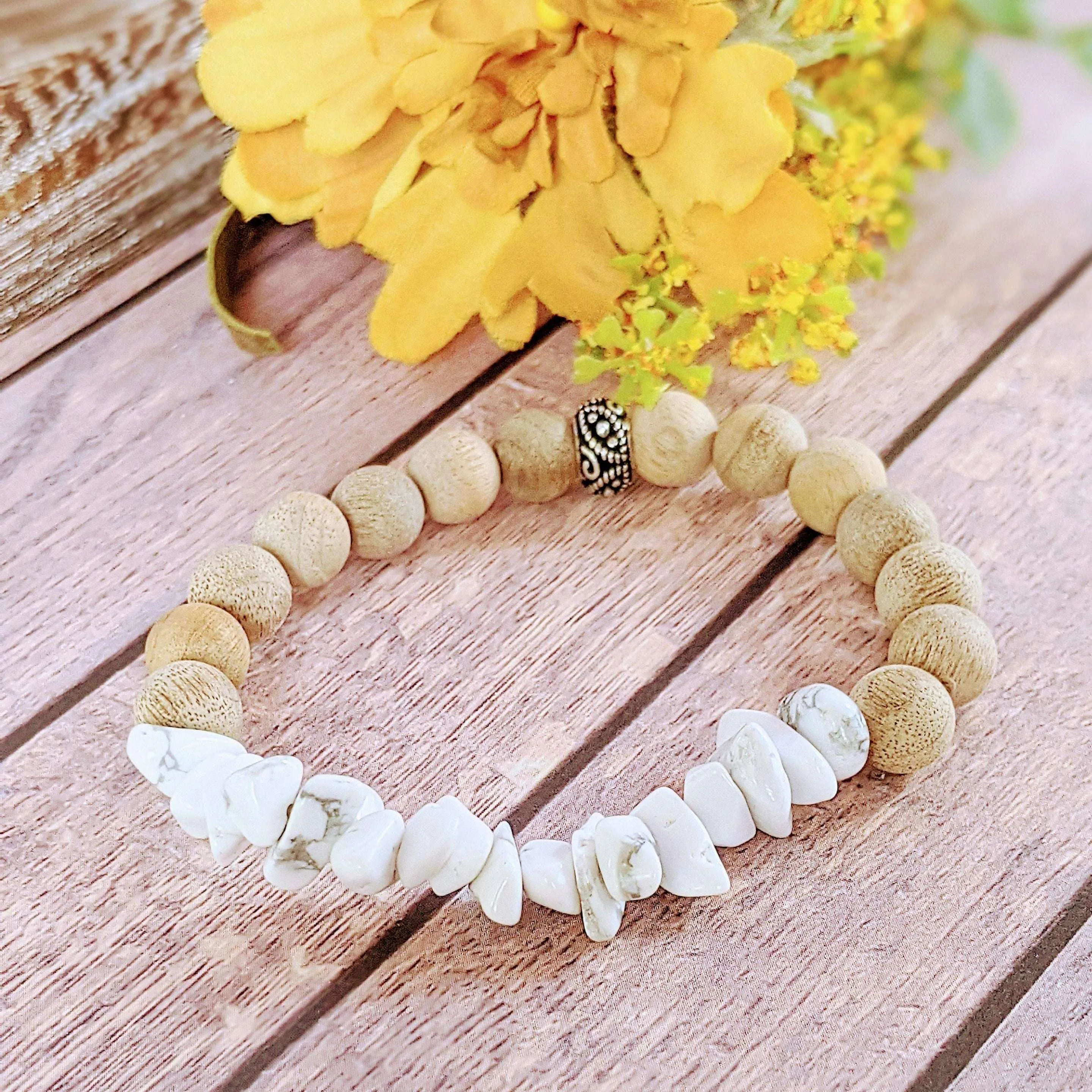 Natural Howlite Gemstone Chip Diffuser-Calming Bracelet