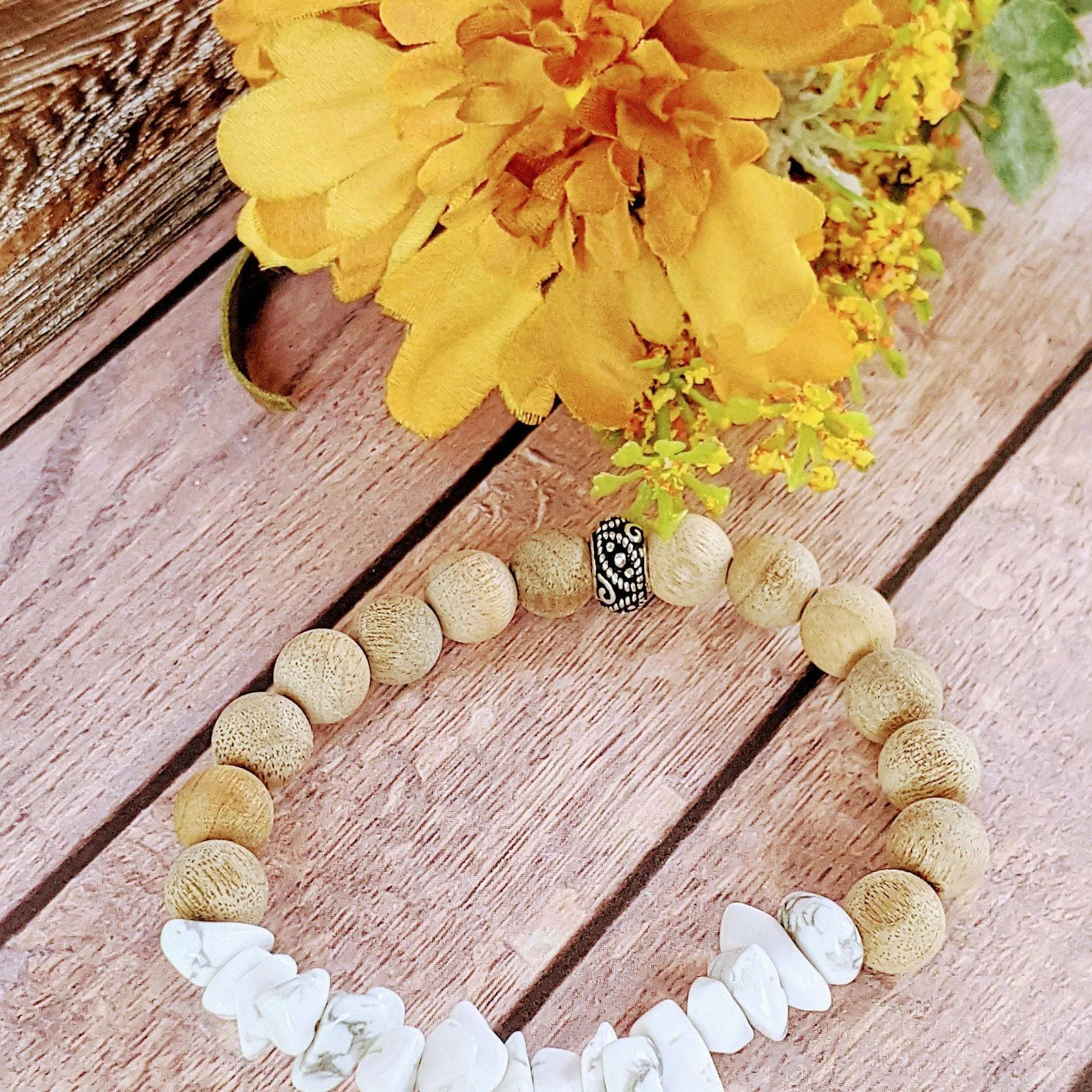 Natural Howlite Gemstone Chip Diffuser-Calming Bracelet