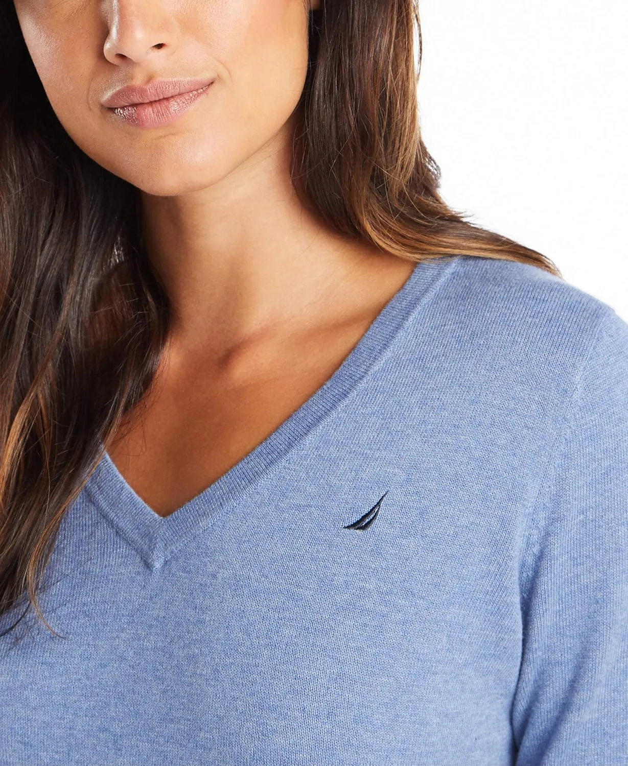 Nautica Women's Effortless J-Class Long Sleeve 100% Cotton V-Neck Sweater