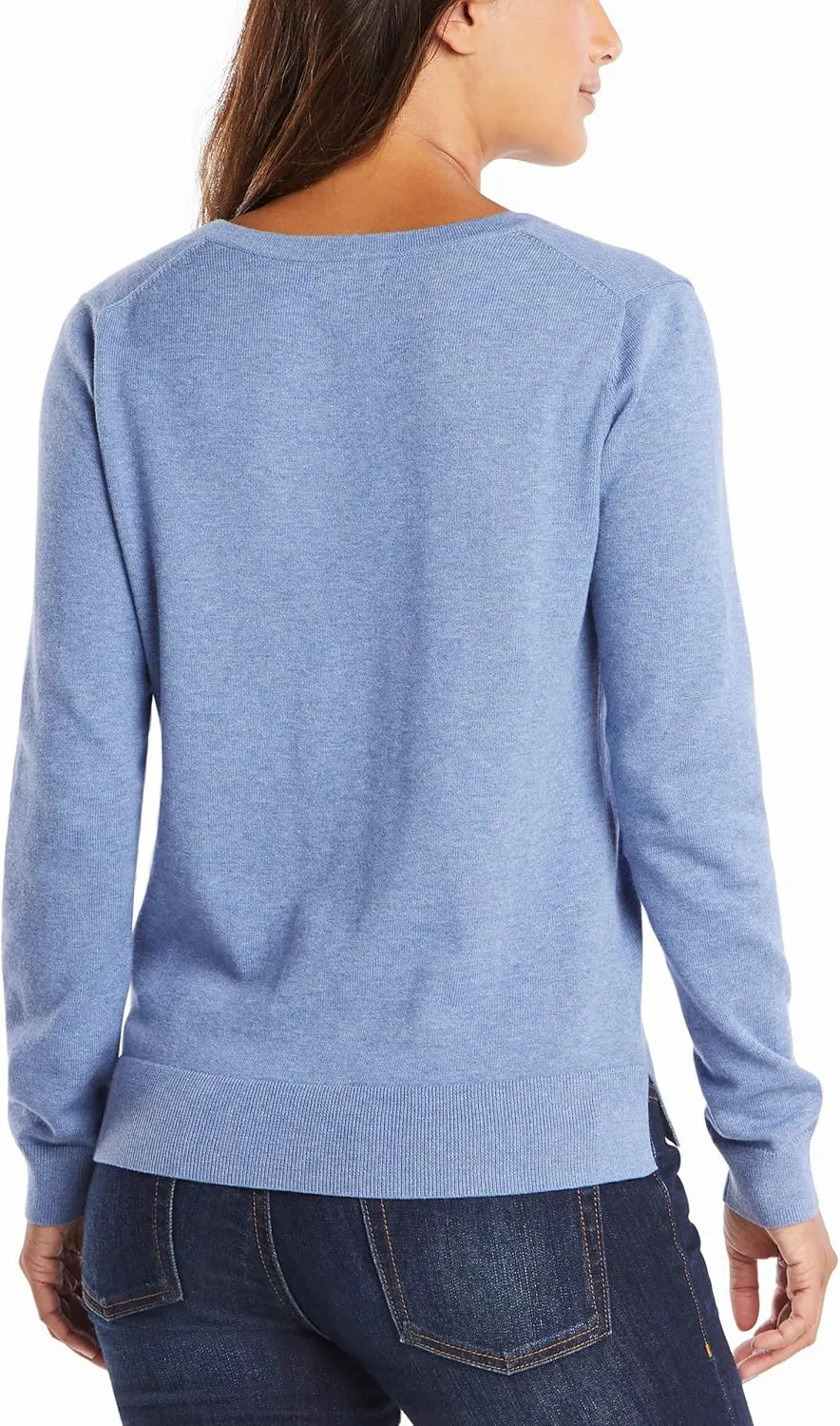 Nautica Women's Effortless J-Class Long Sleeve 100% Cotton V-Neck Sweater
