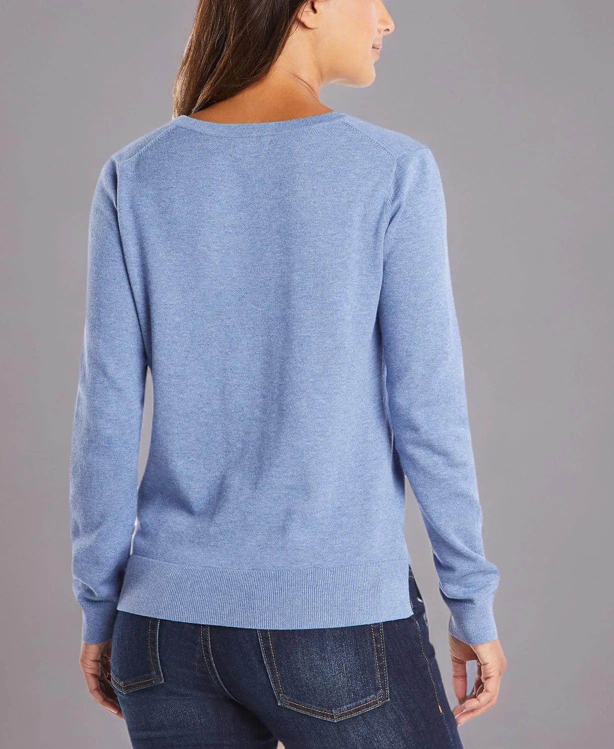 Nautica Women's Effortless J-Class Long Sleeve 100% Cotton V-Neck Sweater