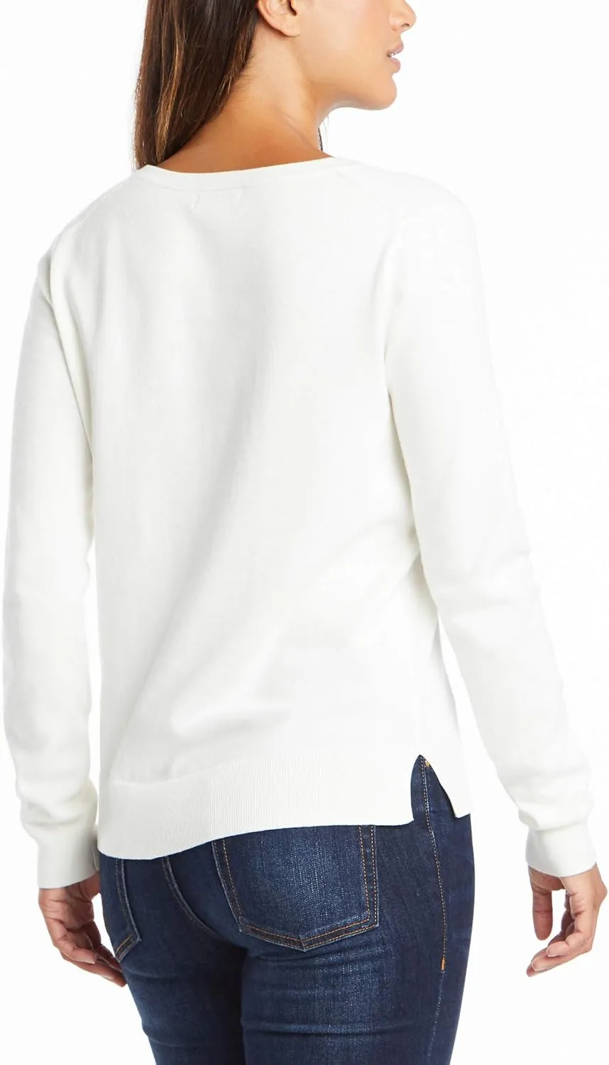 Nautica Women's Effortless J-Class Long Sleeve 100% Cotton V-Neck Sweater