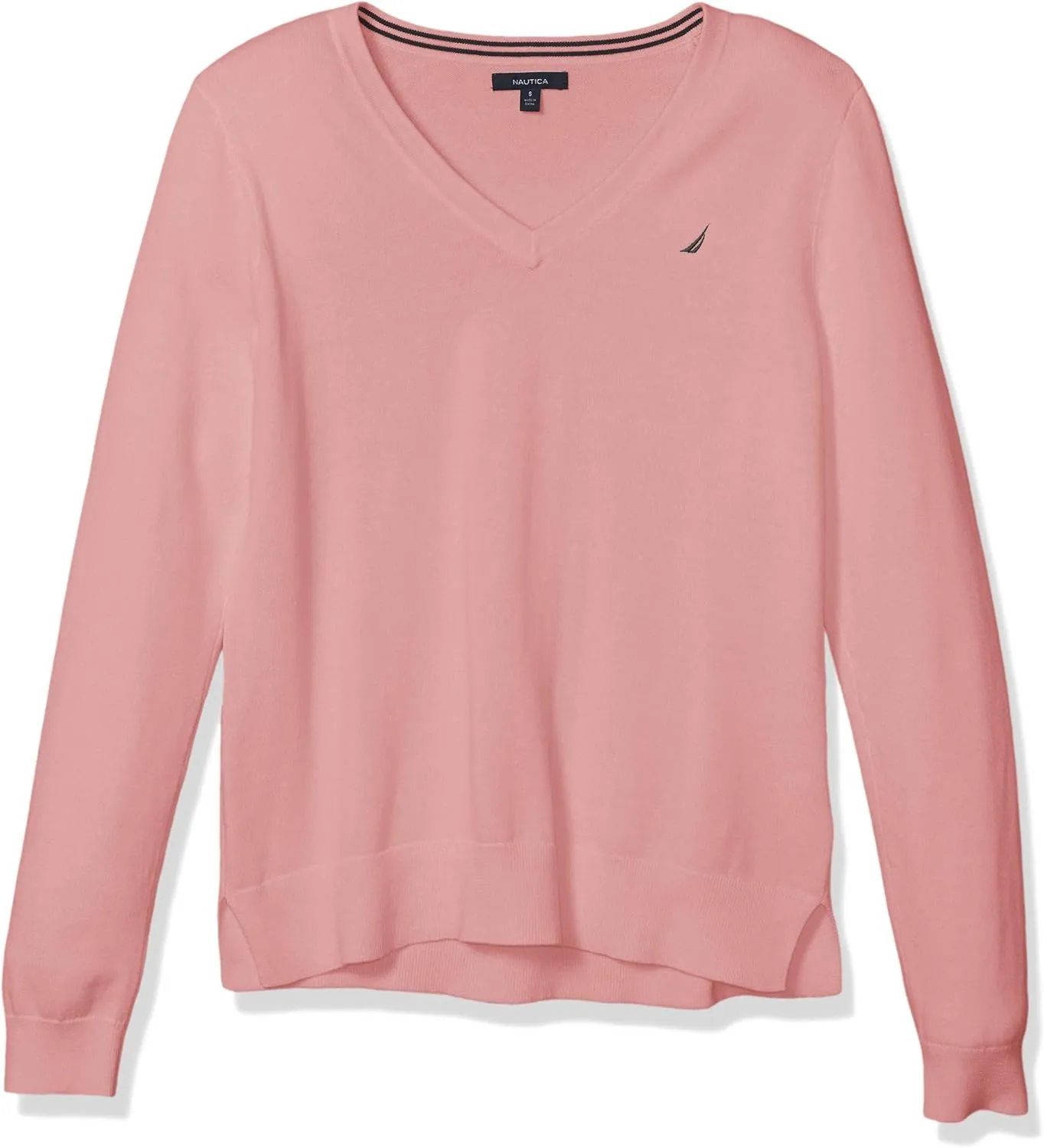 Nautica Women's Effortless J-Class Long Sleeve 100% Cotton V-Neck Sweater