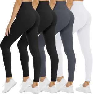 NexiEpoch 4 Pack Leggings for Women - High Waisted Tummy Control Soft Black Capri Yoga Pants with Pockets for Workout
