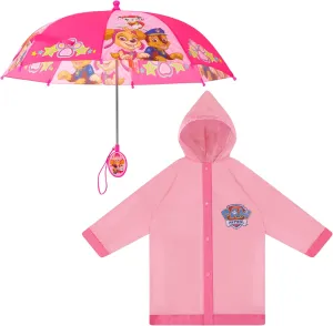 Nickelodeon Umbrella and Poncho Raincoat Set, Paw Patrol Girls Rain Wear for Toddler 2-3 Or Kids 4-7
