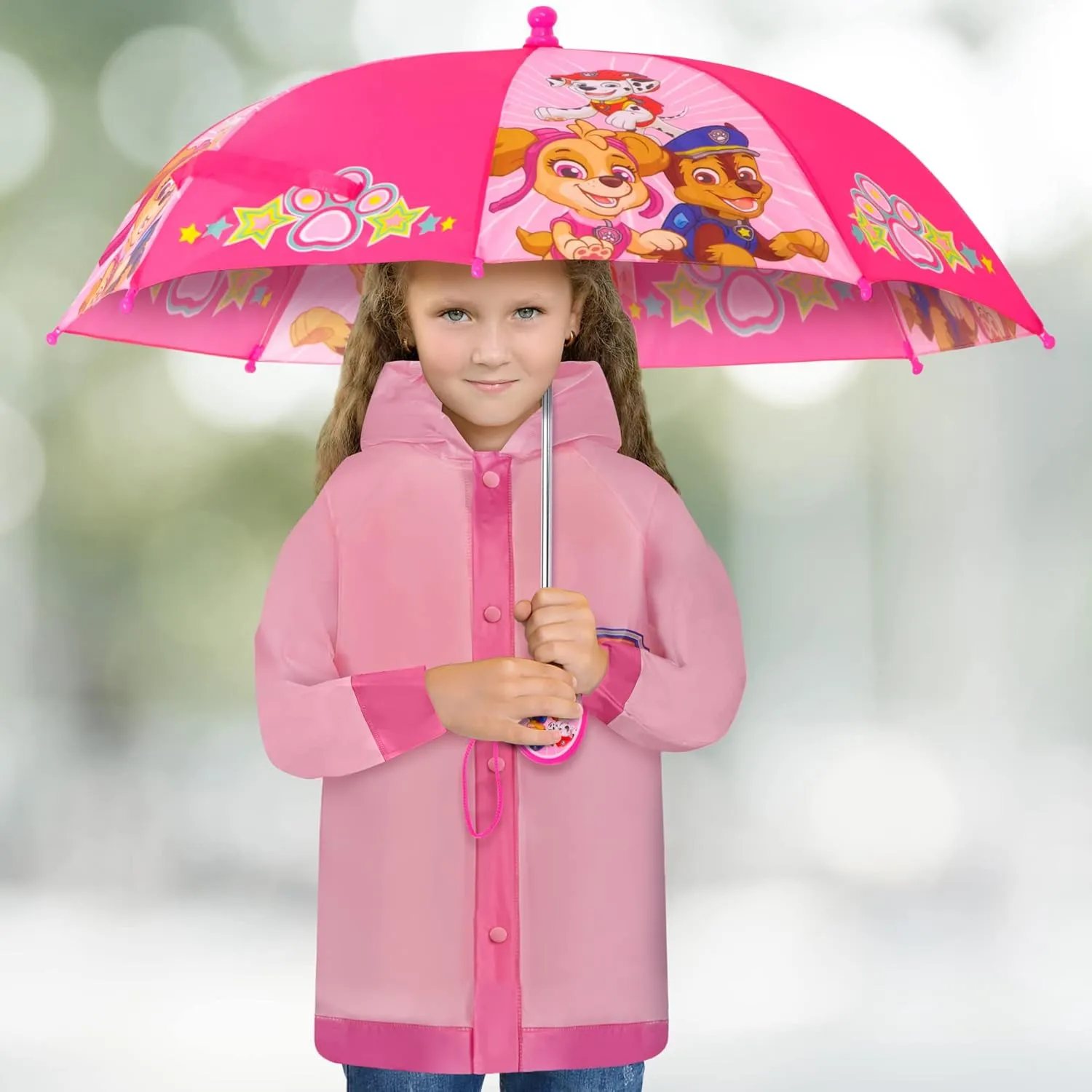 Nickelodeon Umbrella and Poncho Raincoat Set, Paw Patrol Girls Rain Wear for Toddler 2-3 Or Kids 4-7