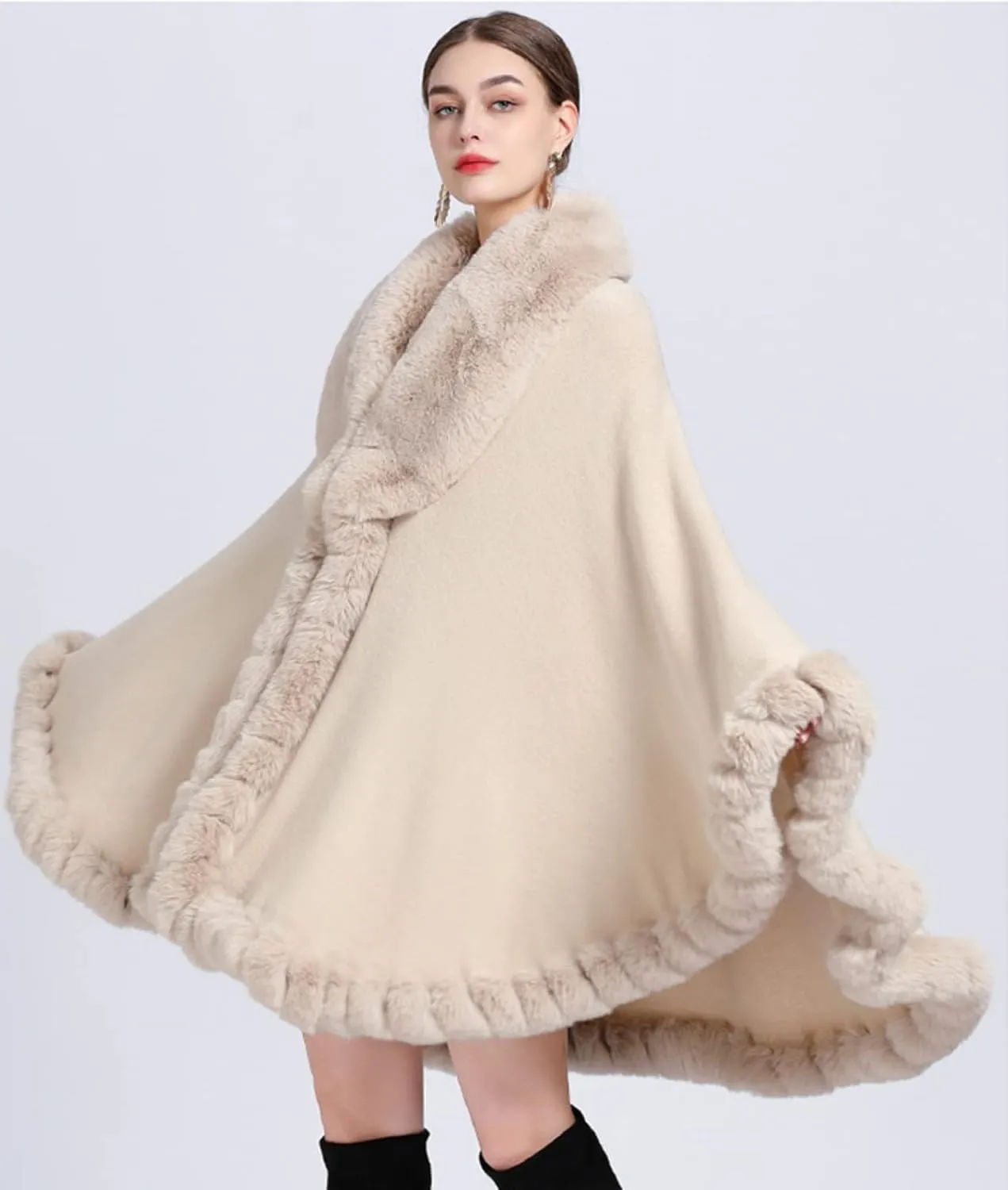 Obosoyo Ponchos for Women Shawls and Wraps Evening Dresses Faux Fur Collar Cloak Cape Pashmina