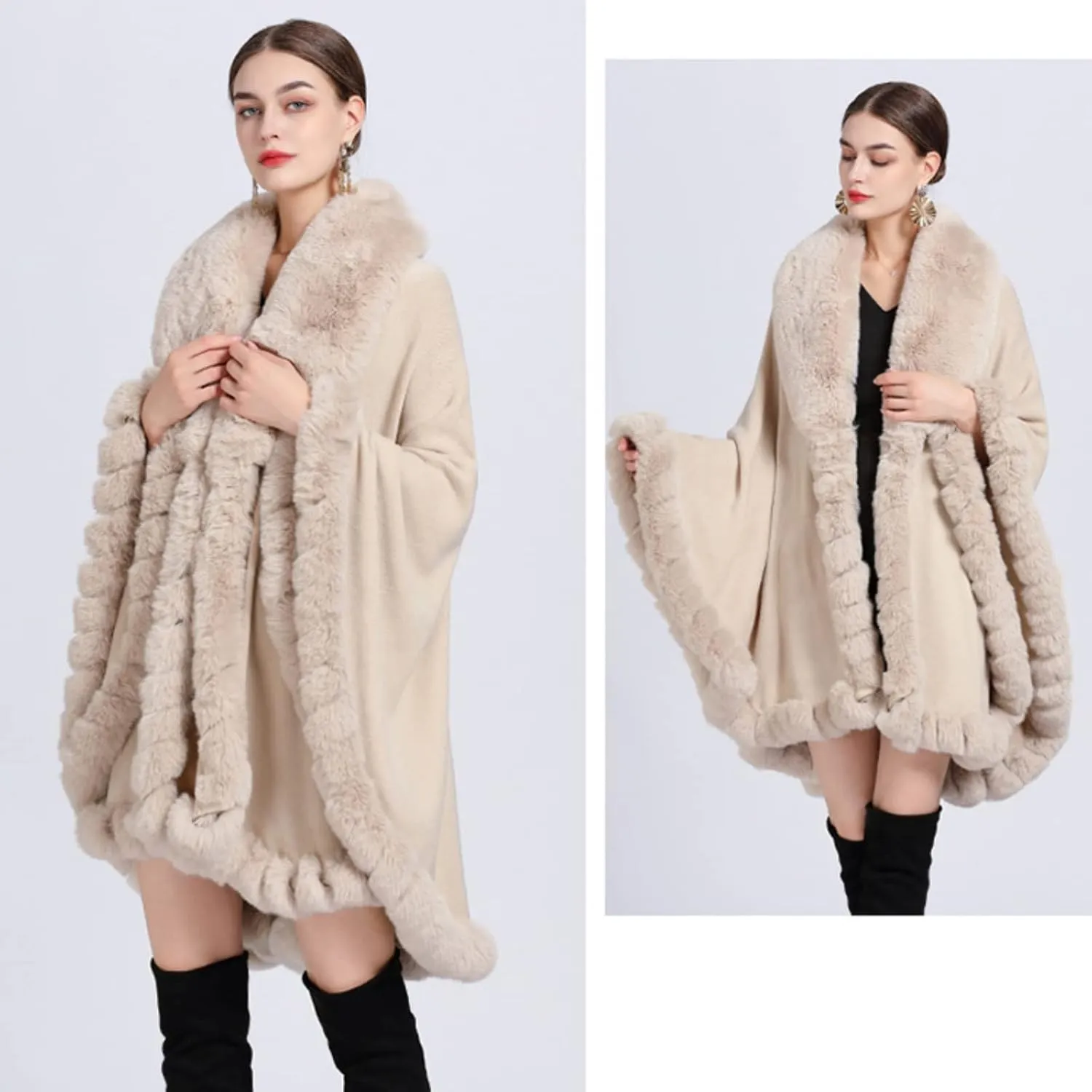 Obosoyo Ponchos for Women Shawls and Wraps Evening Dresses Faux Fur Collar Cloak Cape Pashmina
