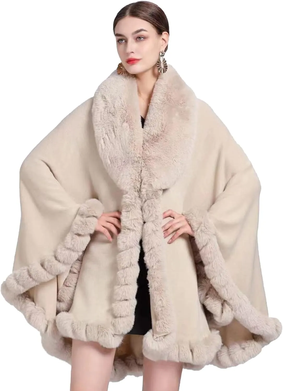 Obosoyo Ponchos for Women Shawls and Wraps Evening Dresses Faux Fur Collar Cloak Cape Pashmina