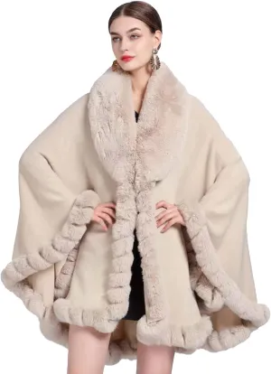 Obosoyo Ponchos for Women Shawls and Wraps Evening Dresses Faux Fur Collar Cloak Cape Pashmina